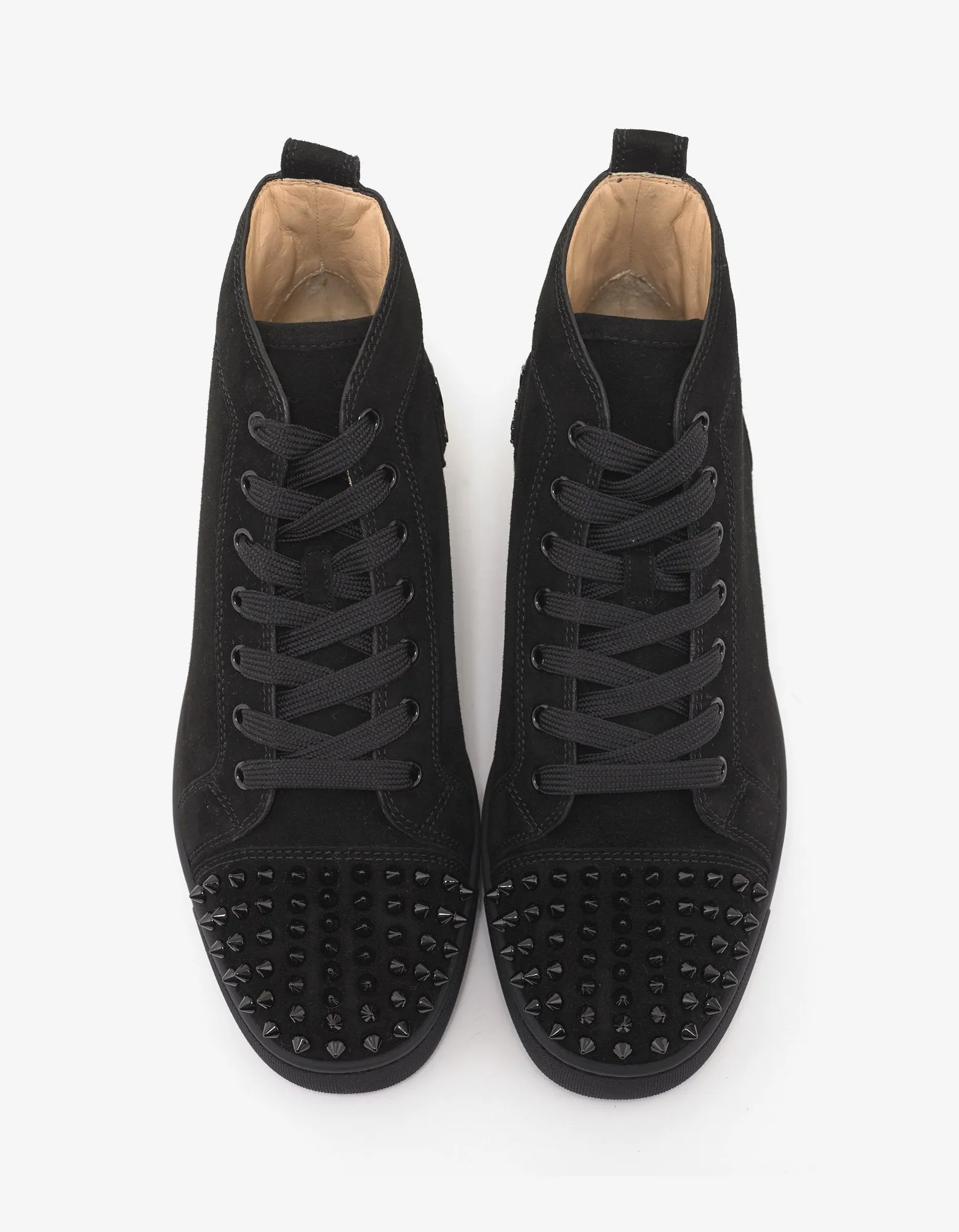 Lou Spikes Flat Black Suede High Top Trainers