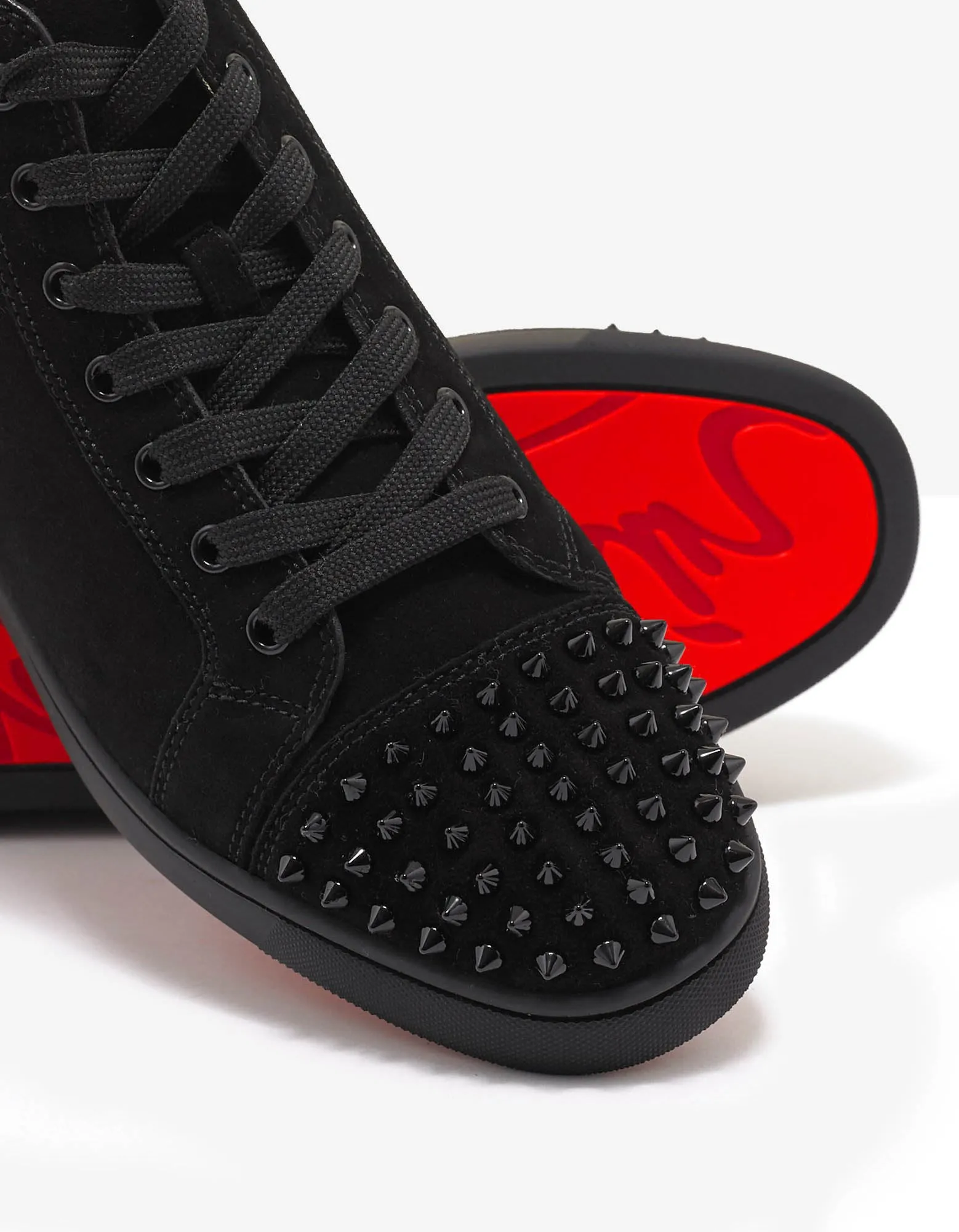 Lou Spikes Flat Black Suede High Top Trainers