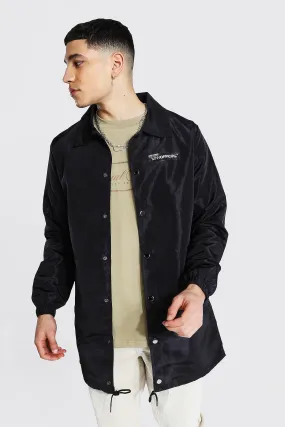 MAN Official Branded Nylon Longline Coach Jacket | boohooMAN UK