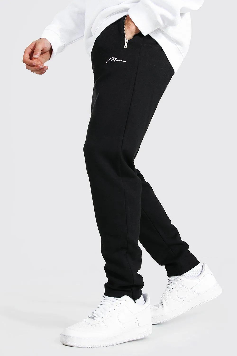 Man Signature Regular Scuba Joggers With Zips | boohooMAN UK