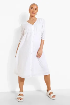 Maternity Button Down Eyelet Midi Dress