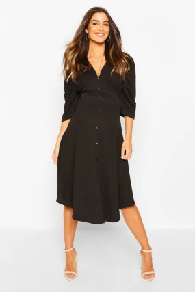 Maternity Button Front Midi Skater Dress