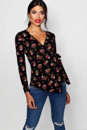 Maternity  Floral Long Sleeve Wrap Top