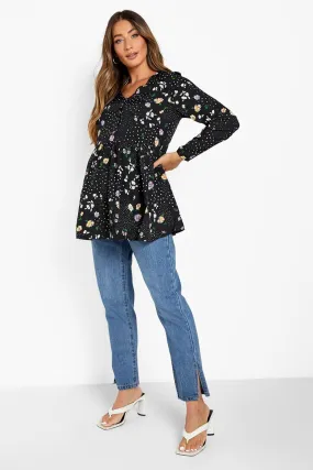 Maternity Floral Print Long Sleeve Smock Top