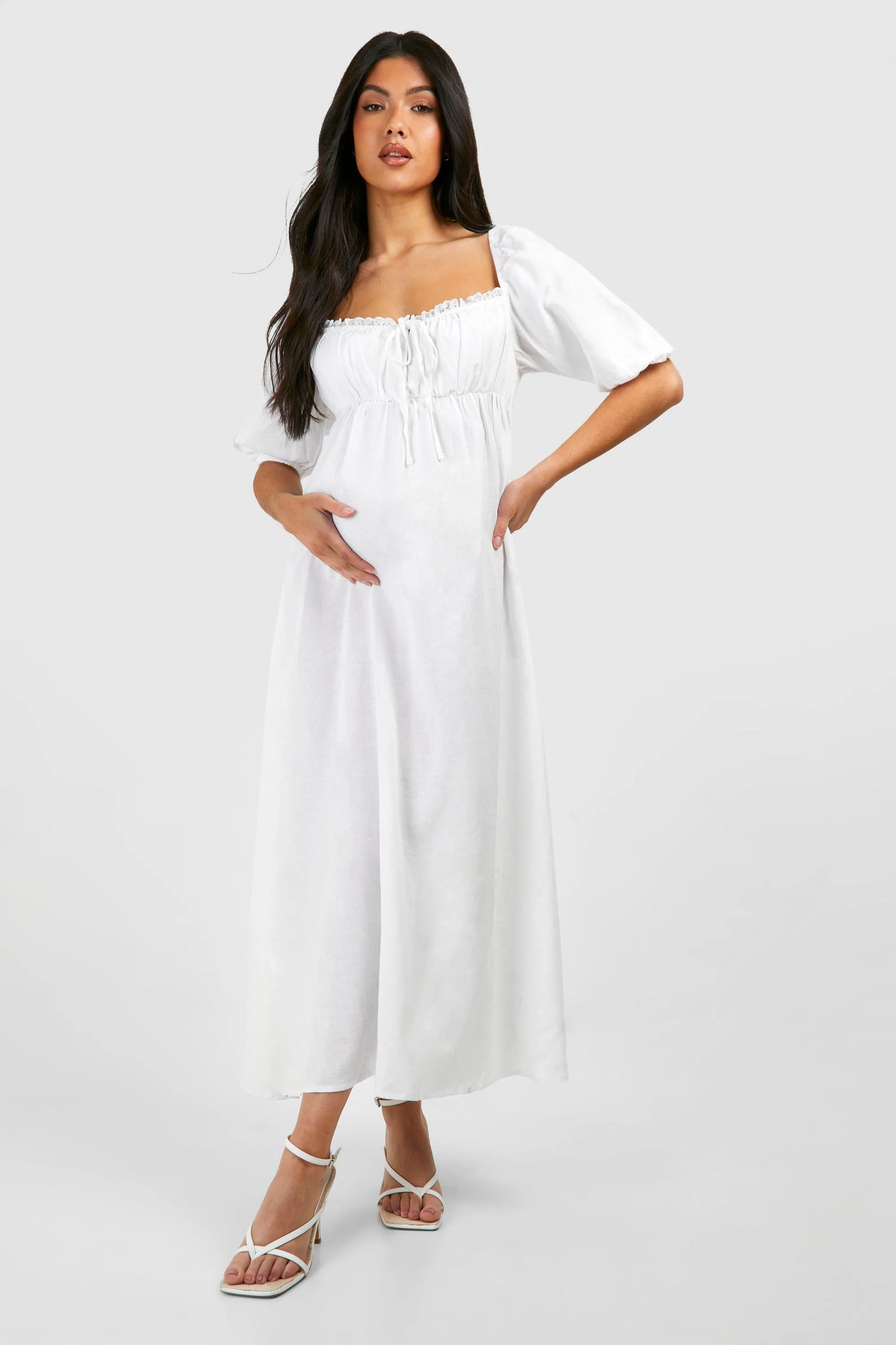 Maternity Linen Look Milk Maid Midi Dress