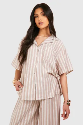 Maternity Linen Look Stripe Short Sleeve Shirt