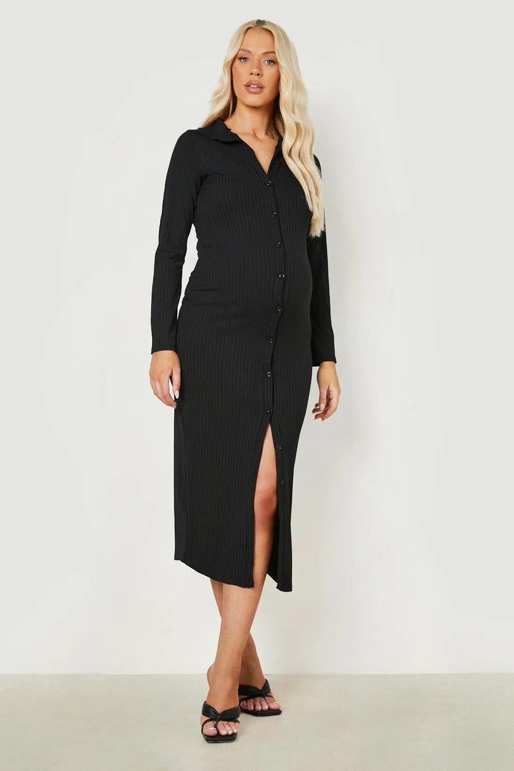 Maternity Rib Button Down Midaxi Dress