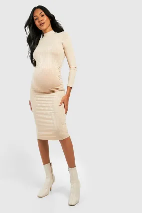 Maternity Rib Funnel Midi Dress