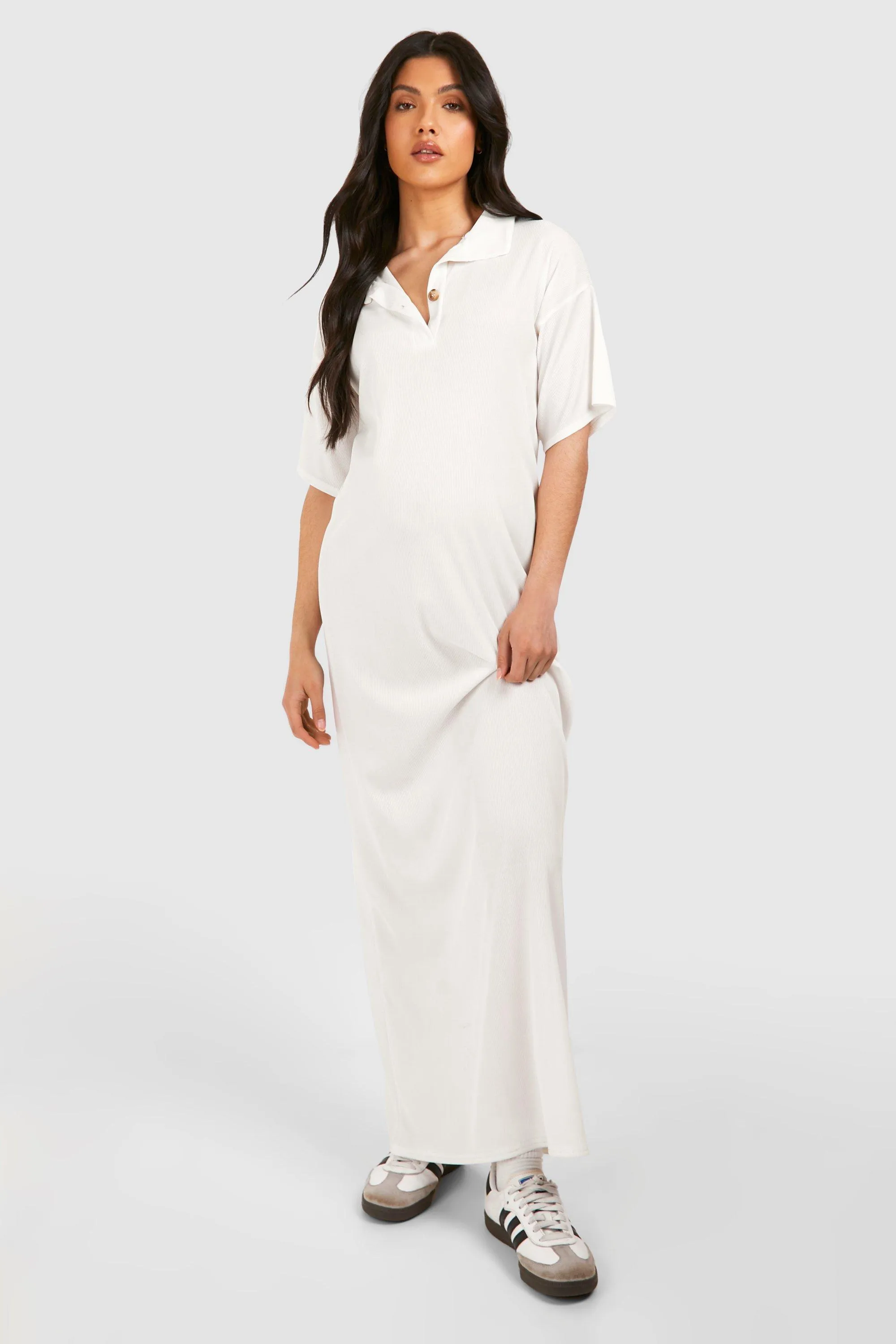 Maternity Ribbed Collared Maxi T-shirt Dress