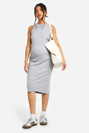 Maternity Ribbed Racer Neck Midi Dress