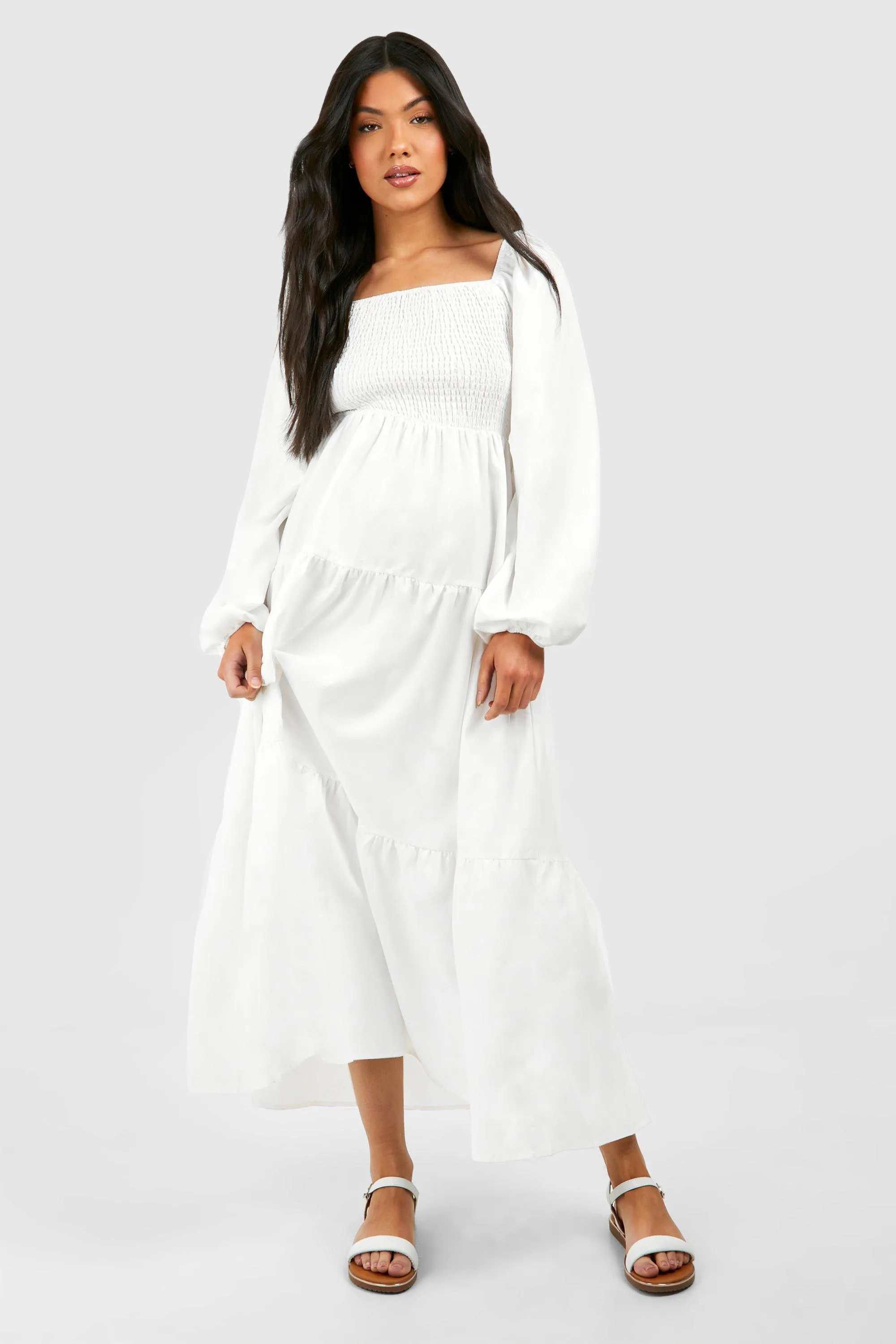 Maternity Shirred Poplin Midi Dress