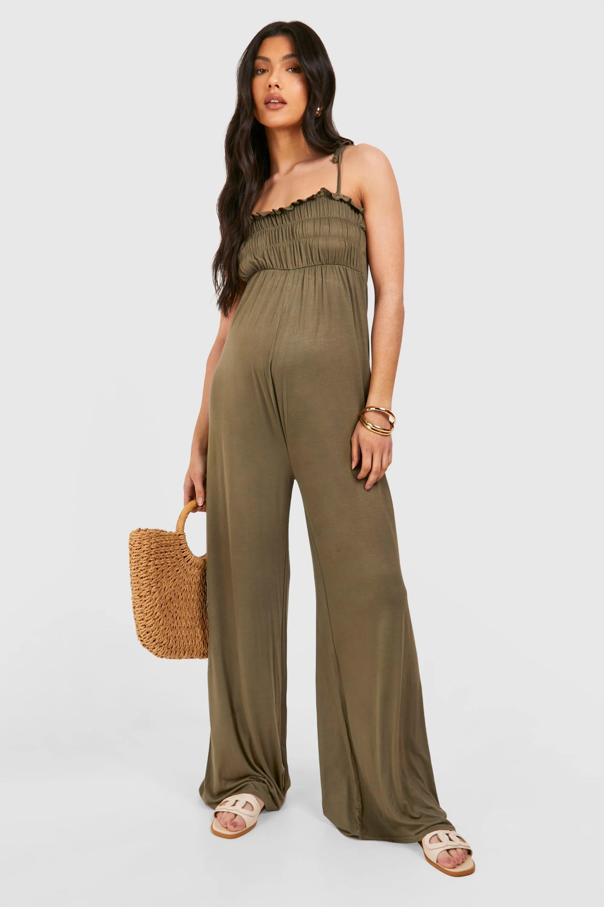 Maternity Shirred Strappy Jumpsuit