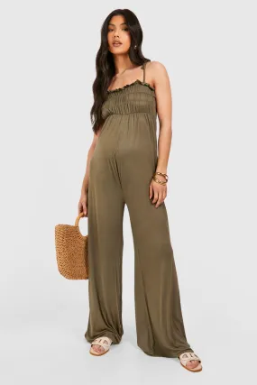 Maternity Shirred Strappy Jumpsuit