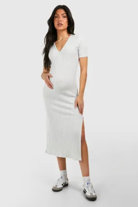 Maternity Soft Rib Short Sleeve Midi Dress