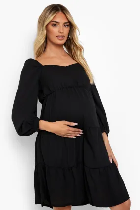 Maternity Sweetheart Neck Chiffon Smock Dress