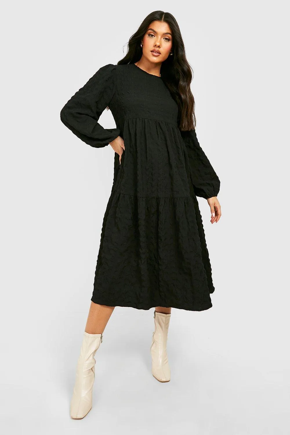 Maternity Textured Tiered Smock Dress