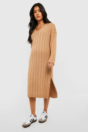 Maternity V Neck Slouchy Knitted Midi Dress