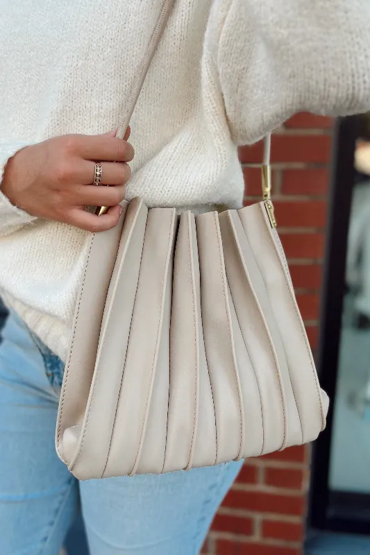 Melie Bianco: Carrie Pleated Vegan Shoulder Bag - Bone