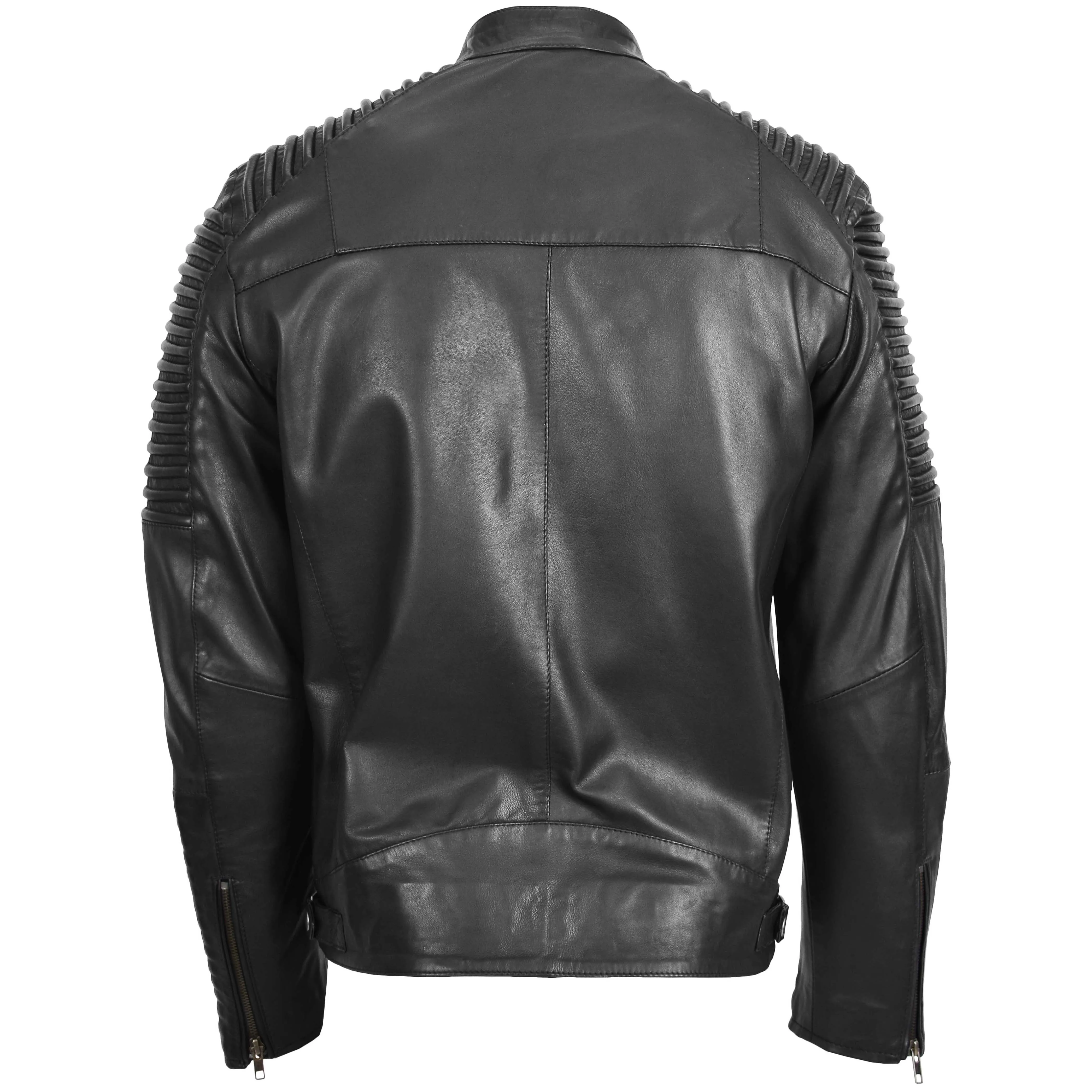 Mens Casual Soft Leather Biker Jacket Nelson Black