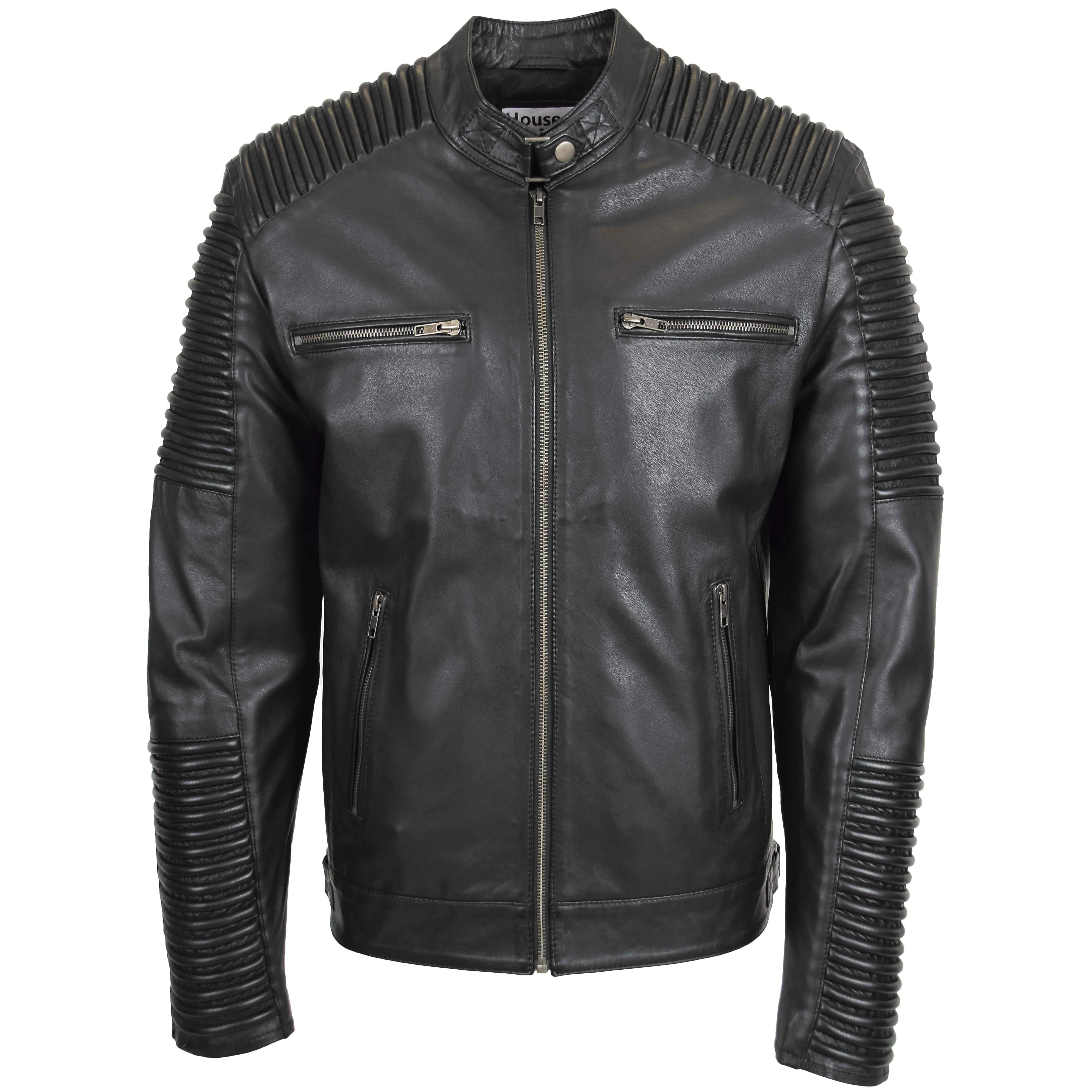 Mens Casual Soft Leather Biker Jacket Nelson Black