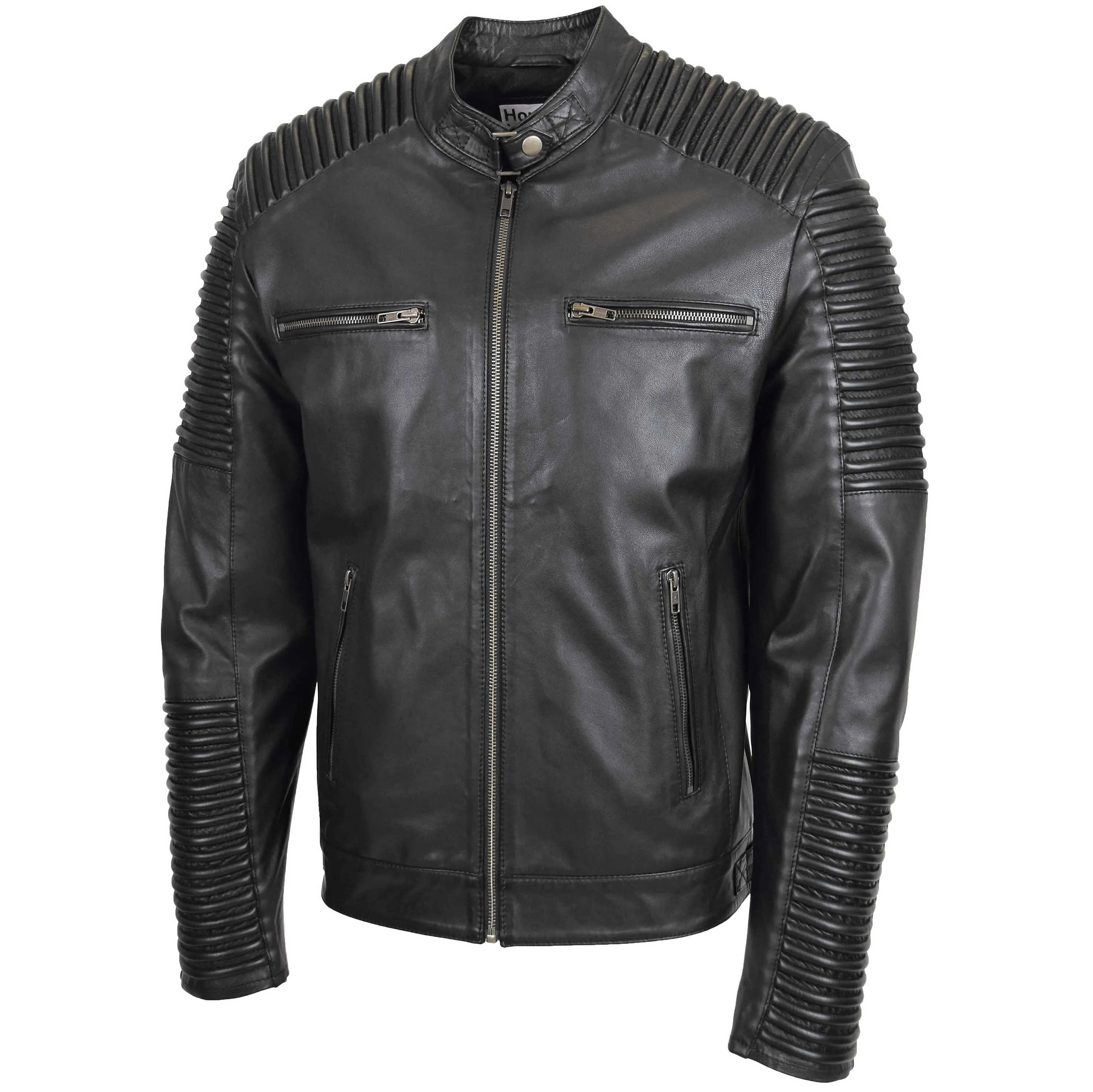 Mens Casual Soft Leather Biker Jacket Nelson Black