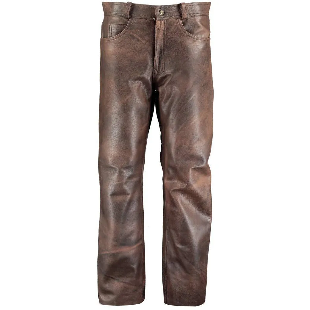 Men's Classic Brown Leather Biker Trousers Motorcycle Pants