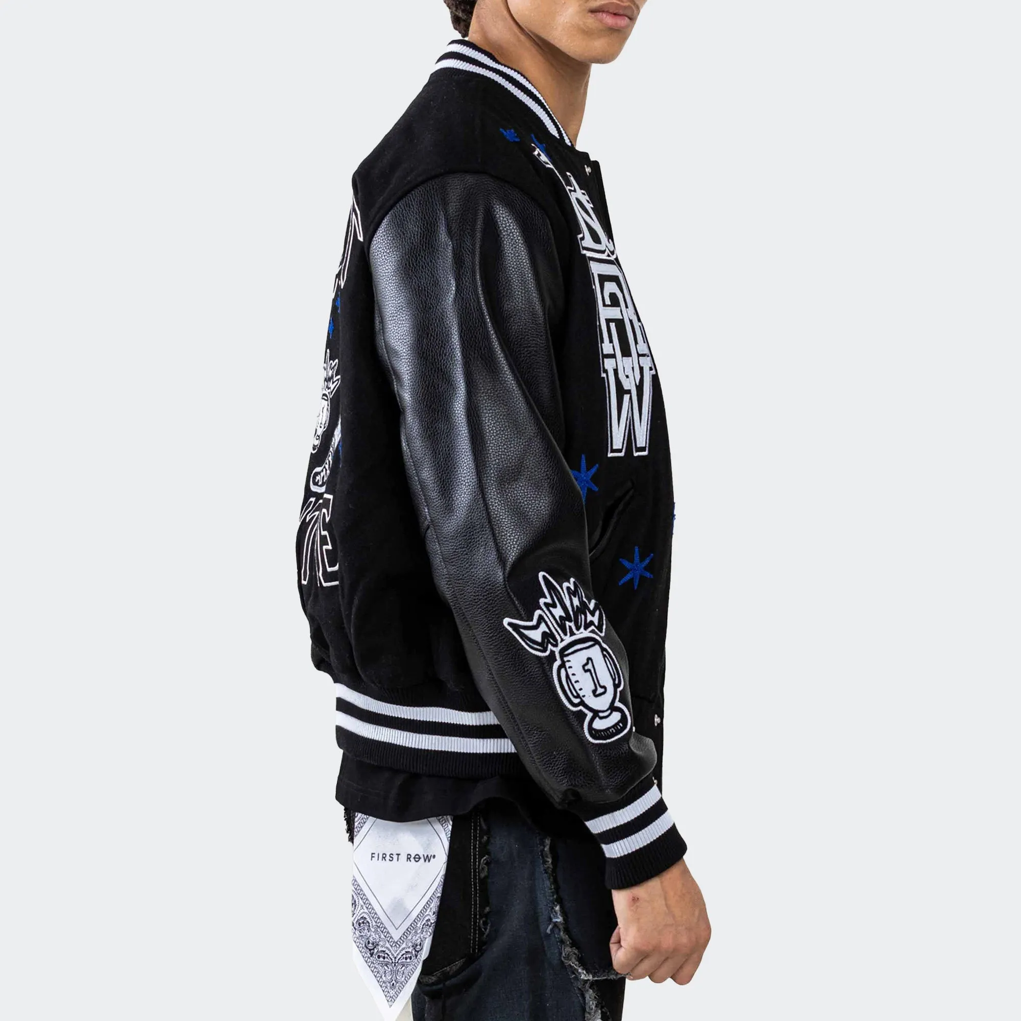 Men's First Row Mono Bright Future Varsity Jacket Black