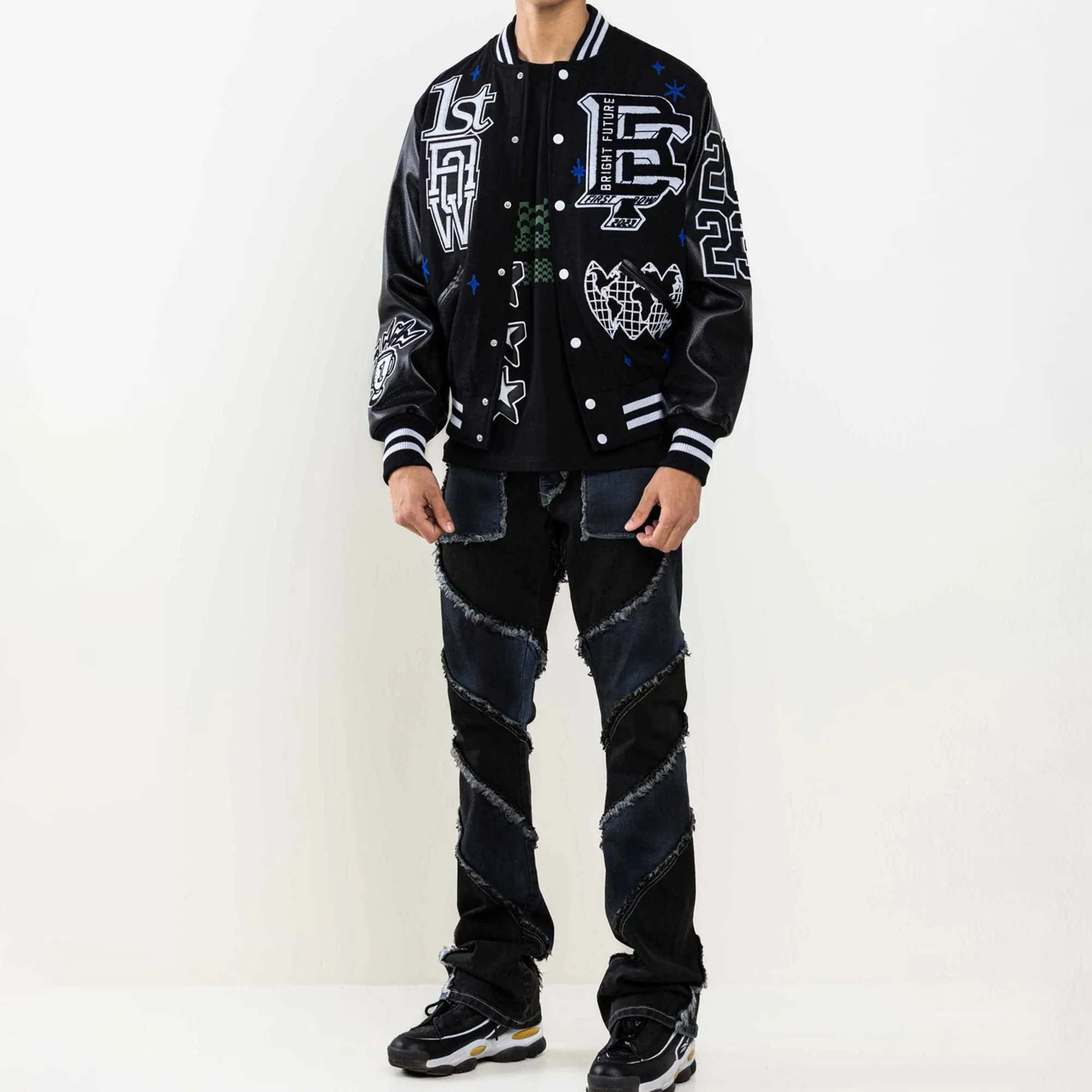 Men's First Row Mono Bright Future Varsity Jacket Black