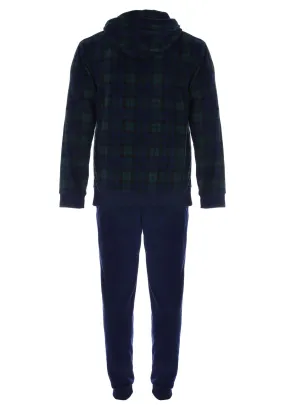 Mens Navy Check Fleece Pyjama Set