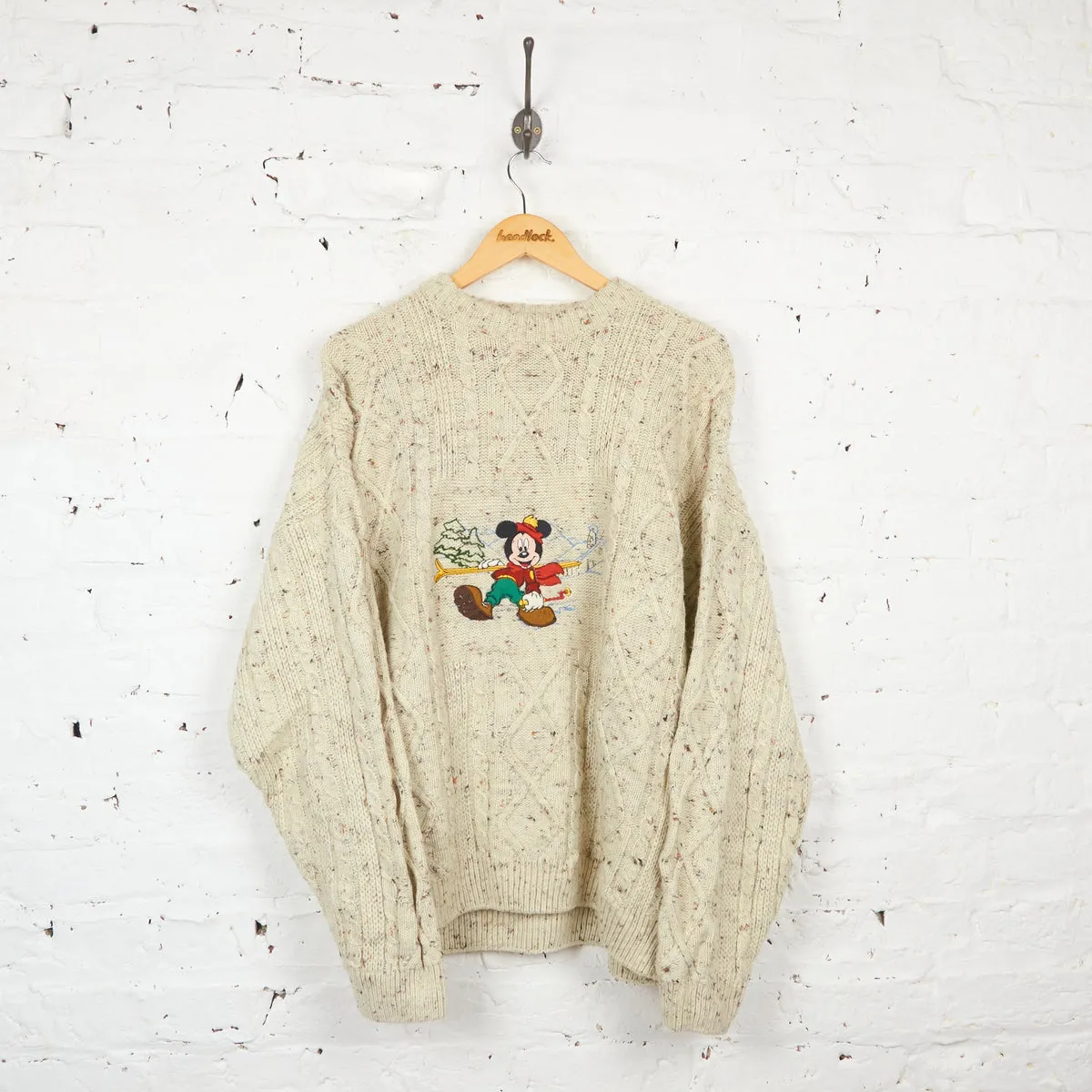 Mickey Mouse Ski Cable Knit Aran Jumper - Cream - XL