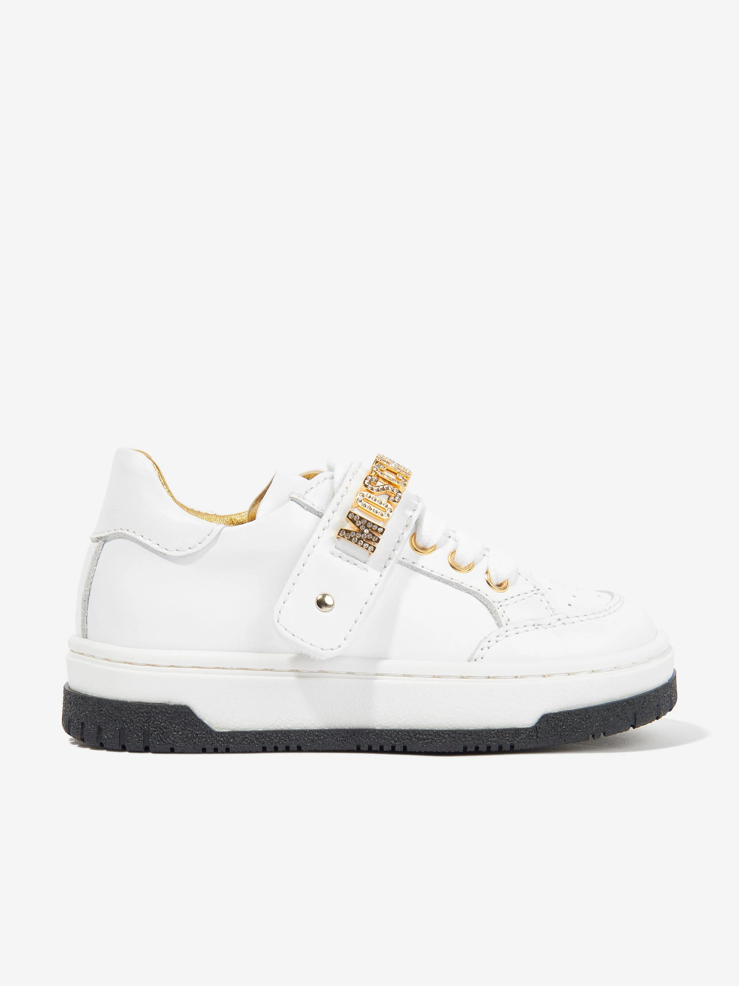 Moschino Girls Leather Logo Trainers in White