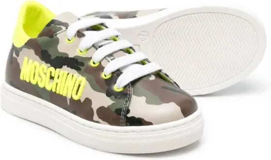 Moschino Kids logo-embroidered camouflage sneakers Neutrals