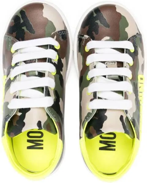 Moschino Kids logo-embroidered camouflage sneakers Neutrals