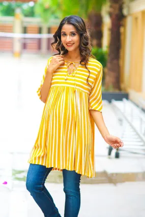 Mustard Striped Gathered Maternity Top