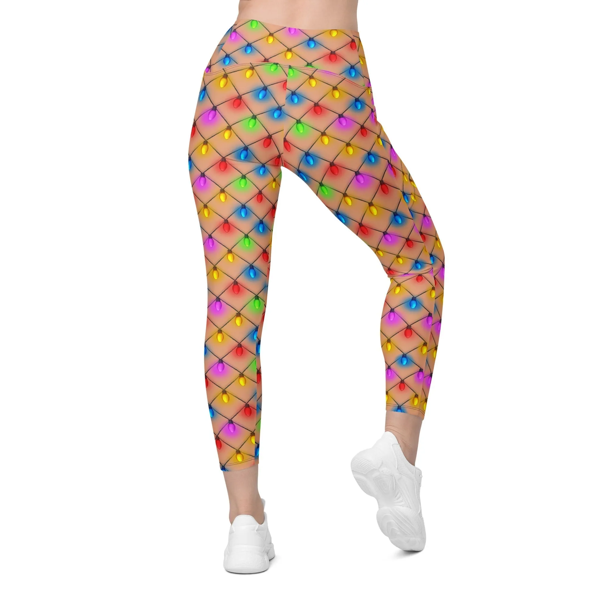 Naughty Christmas Lights Crossover Leggings With Pockets