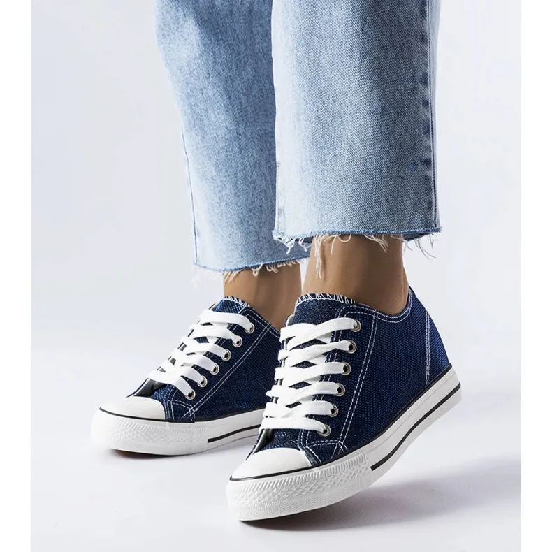 Navy blue brocade wedge sneakers from Crete