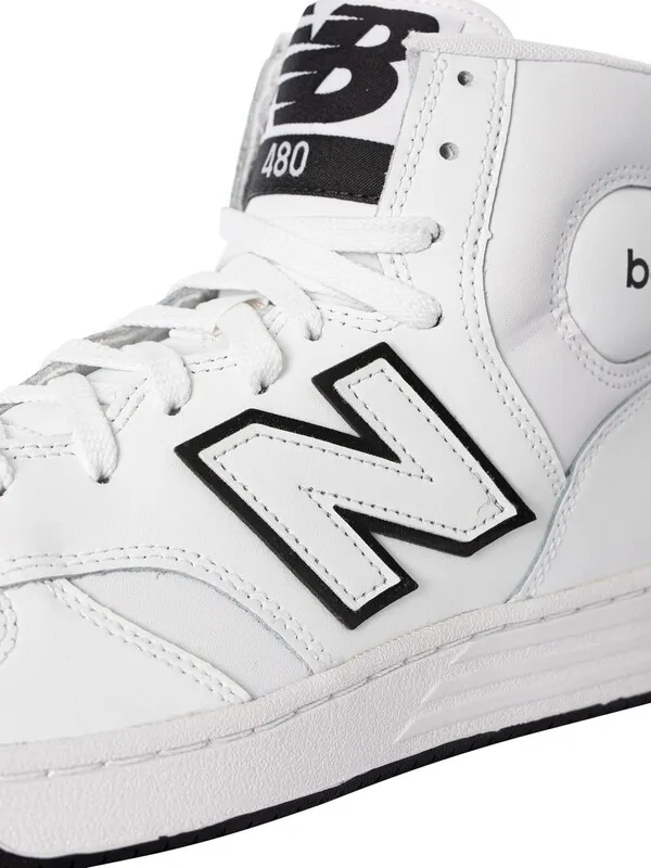 New Balance 480 High Leather Trainers - White/Navy