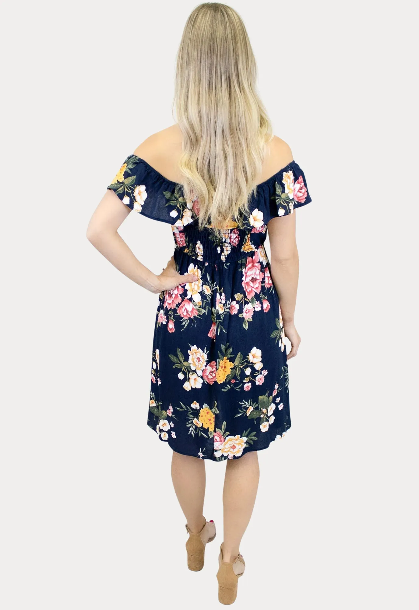 Off the Shoulder Navy Floral Maternity Dress