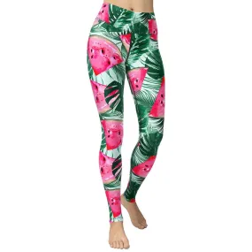 Palm Leaves & Watermelon Yoga Leggings