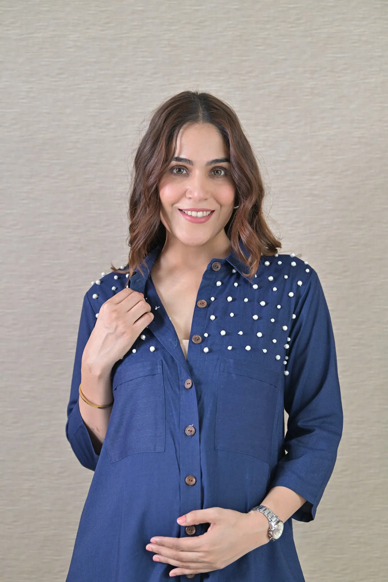 Pearl Denim Maternity & Nursing Top (100% Cotton)