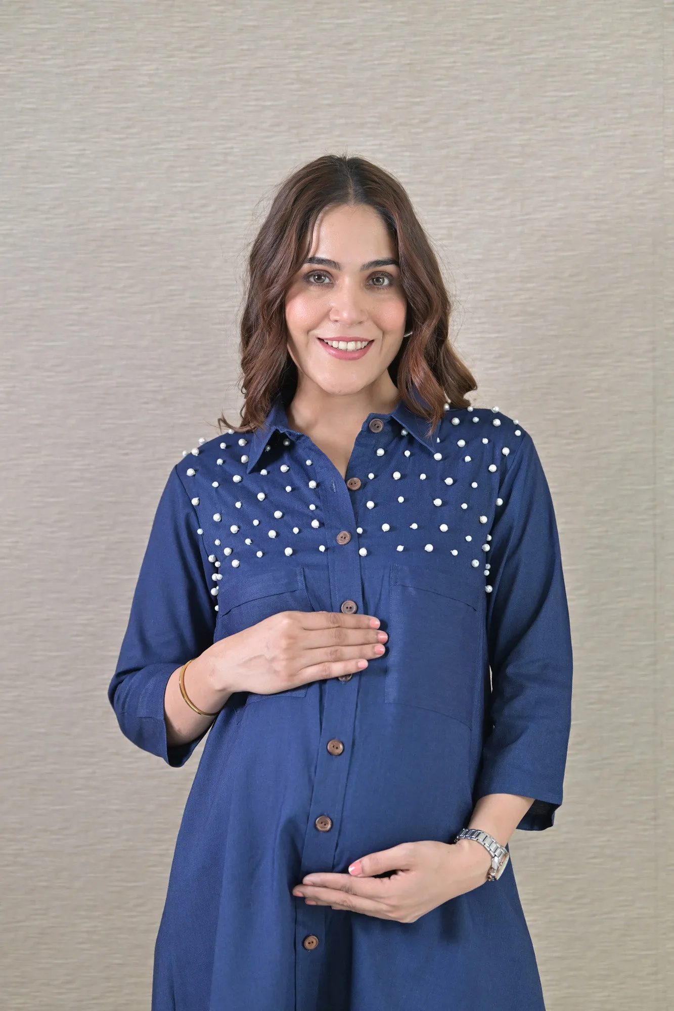 Pearl Denim Maternity & Nursing Top (100% Cotton)