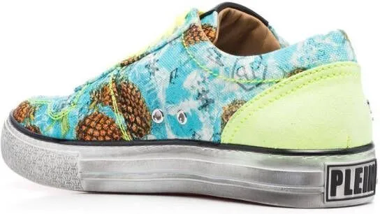 Philipp Plein Flame-print canvas low-top sneakers Blue