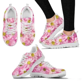 Pink Daises White Border Women's Sneakers