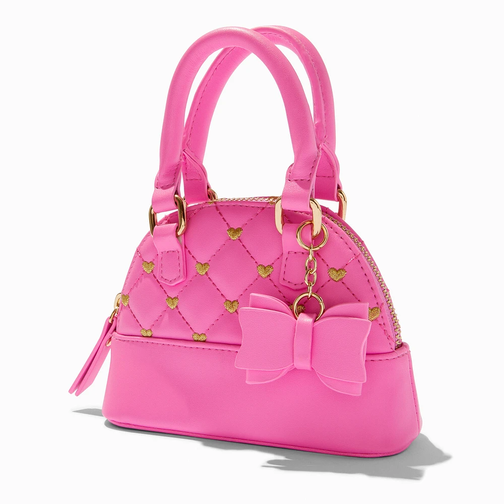 Pink Quilted Gold Hearts Holiday Shoulder Bag