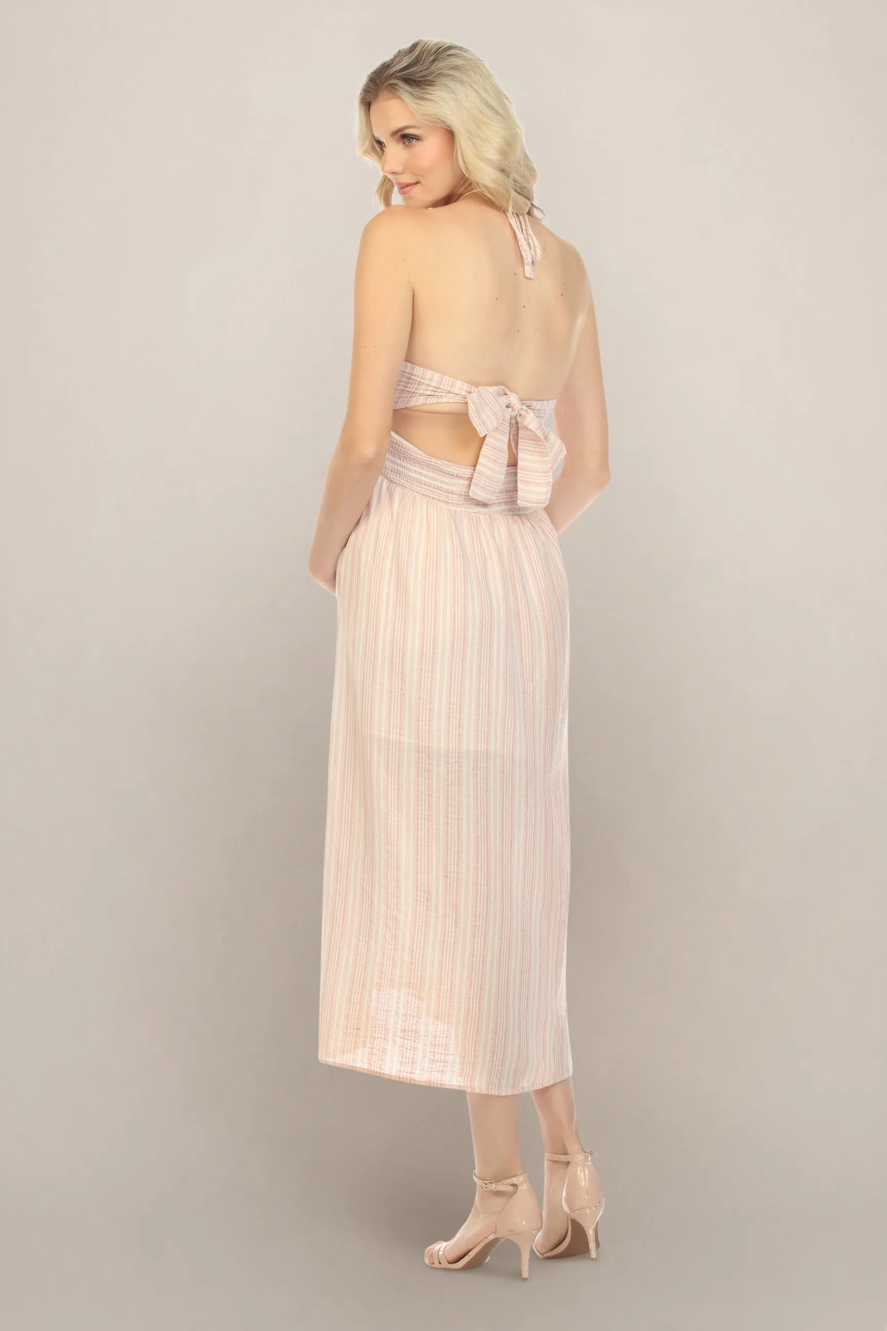 Pink Stripe Halter Maternity Dress