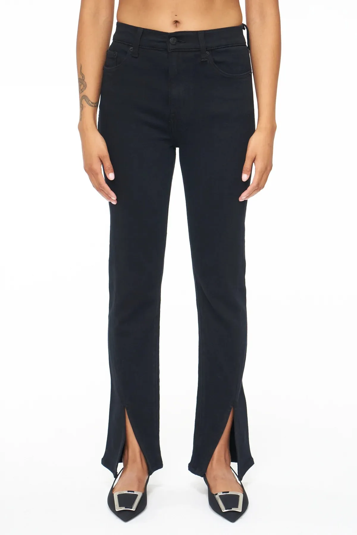 Pistola Teagan High Rise Vented Straight Jeans- Black Vinyl