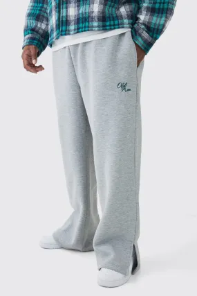 Plus Brushed Back Embroidered Split Hem Relaxed Joggers