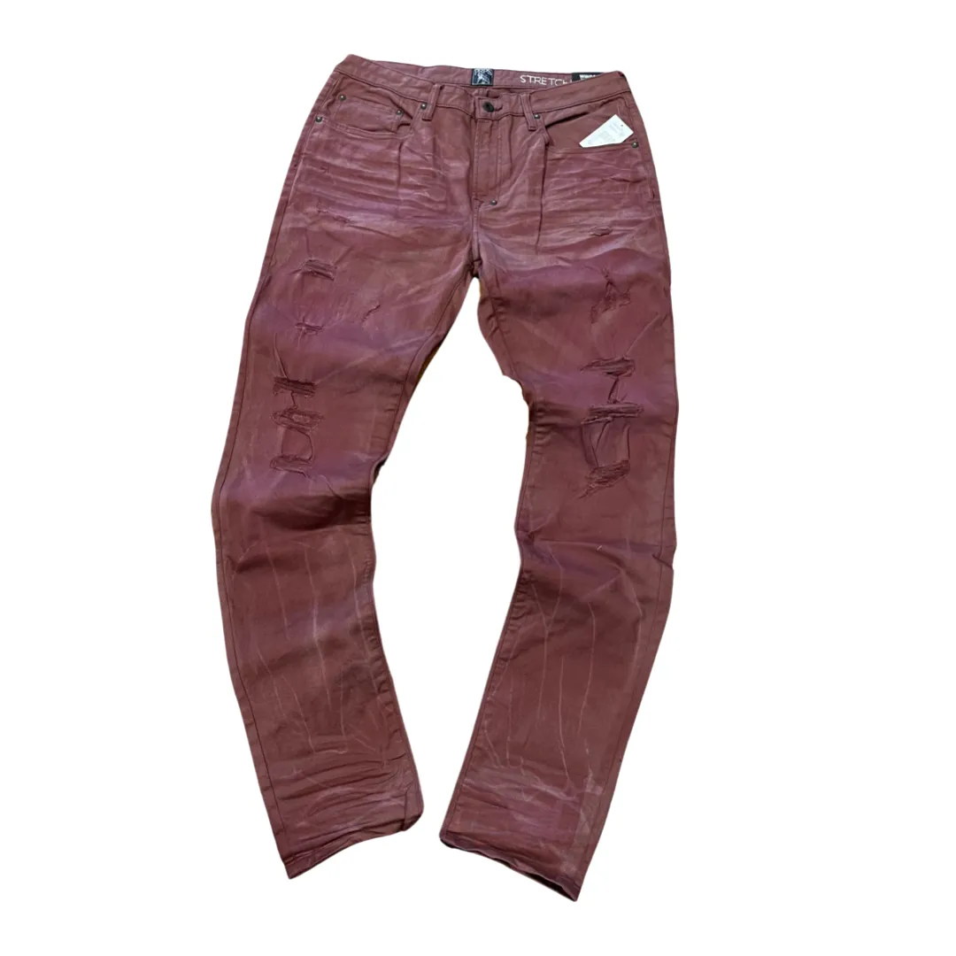 PRPS Bruised, Never Broken WINDSOR TAPERED SKINNY FIT  JEANS  Men’s -MAROON