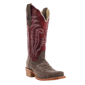 R. Watson Women’s Charcoal Rough Out Dark Cherry Sinatra Cowhide Boot