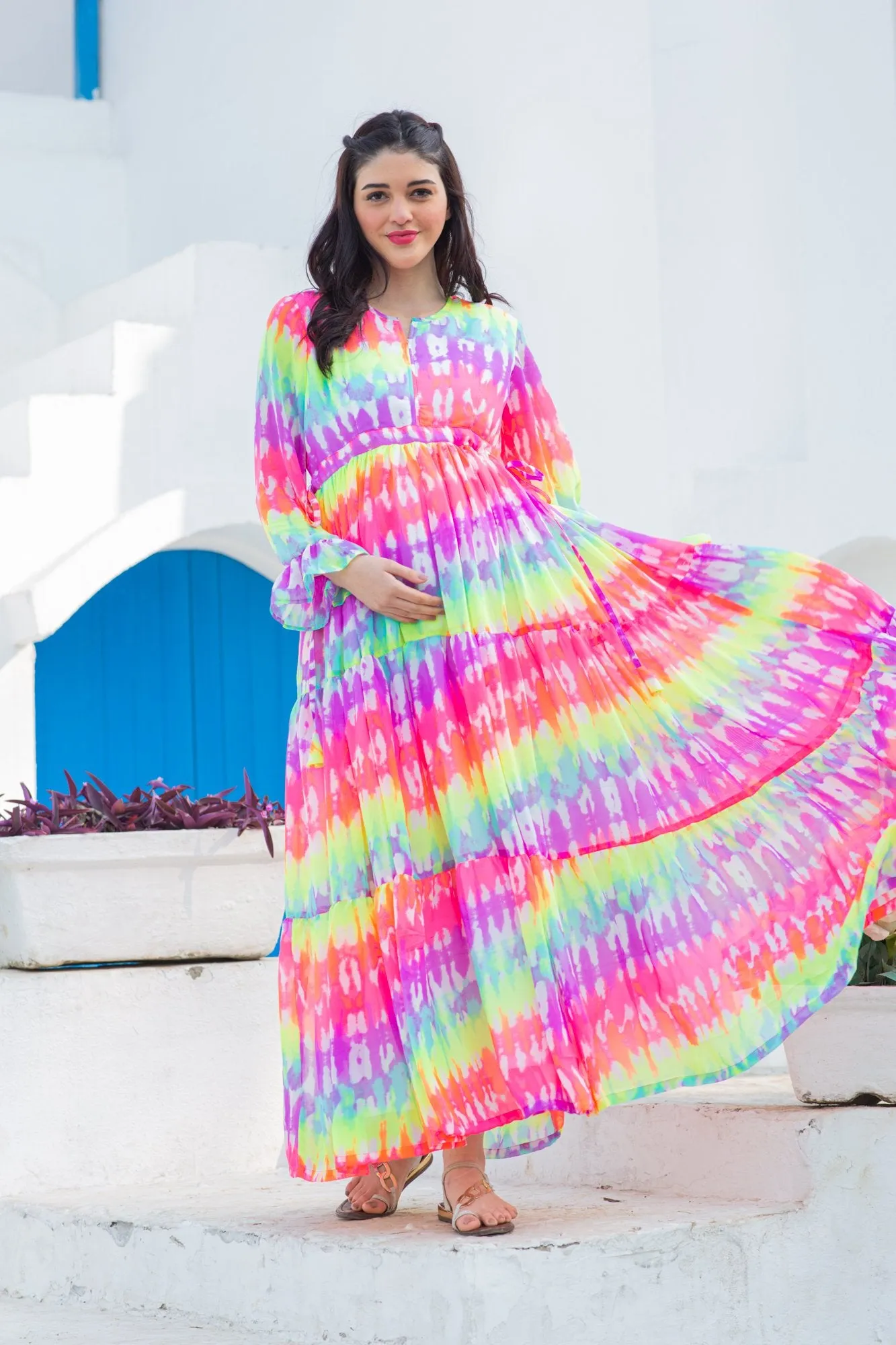 Rainbow Splash Maternity & Nursing Layer Dress